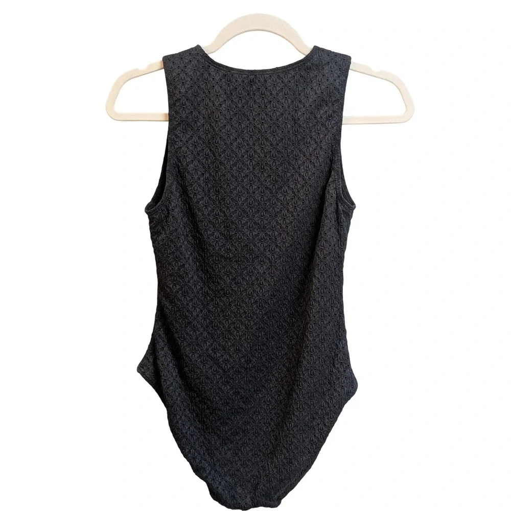 Andie Swim The Malibu Eyelet One Piece Swimsuit Black Henley Snap Front Approx S - Picture 8 of 12